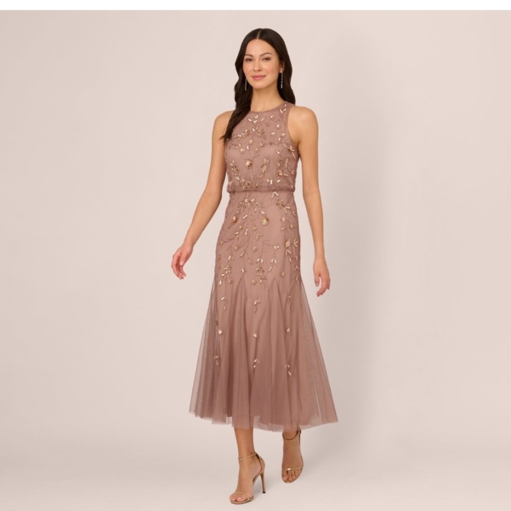 Adrianna Papell Stone Embellished Tea Length Dress BNWT Size 18 Retails $299